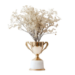 Fototapeta premium Gold trophy cup filled with white flowers on transparent background