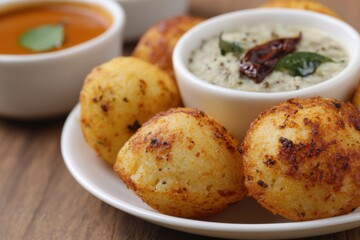 Fototapeta premium South Indian Kuzhi Paniyaram with Chutney Traditional Breakfast Snack