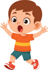 Obraz premium Flat cartoon boy with wide eyes and open mouth showing a surprised expression. Ideal for emotion charts, kids education materials, posters, and character design use.