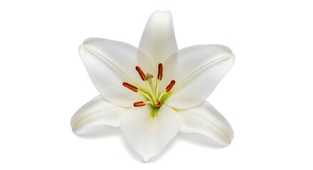 Single White Lily Flower Isolated on White Background
