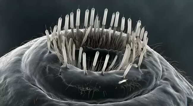 Microscopic nematode worm mouth close up macro realistic 3D animation horizontal dark moody Video