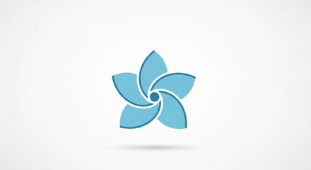 This elegant abstract logo features a stylized five-petal flower or star design in professional blue tones. The overlapping geometric shapes create a sense of harmony, growth, and precision.