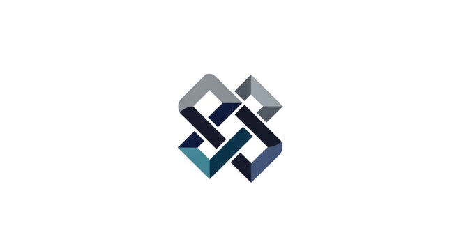 This professional minimalist logo features a sophisticated geometric design with interlocking diamond shapes, creating a sense of connectivity and strength. The modern blue and grey color palette.