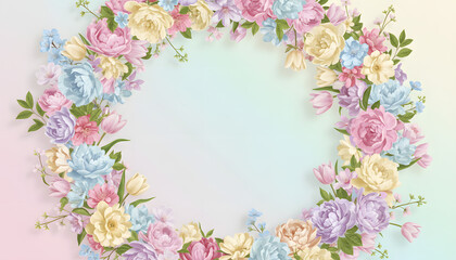 Colorful Spring Flowers Border with Copy Space