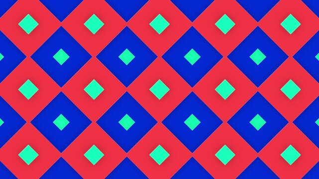 Abstract geometric pattern of red blue and green diamond shapes seamlessly arranged