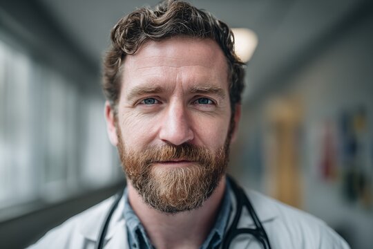 Photorealistic portrait of an adult doctor in their 30s, candid documentary photography