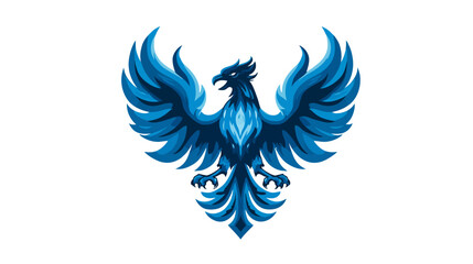 Obraz premium A stylized blue bird of prey with wings spread against a white background