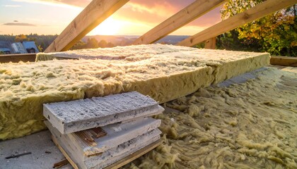 Insulation Installation on Roof Construction Site.