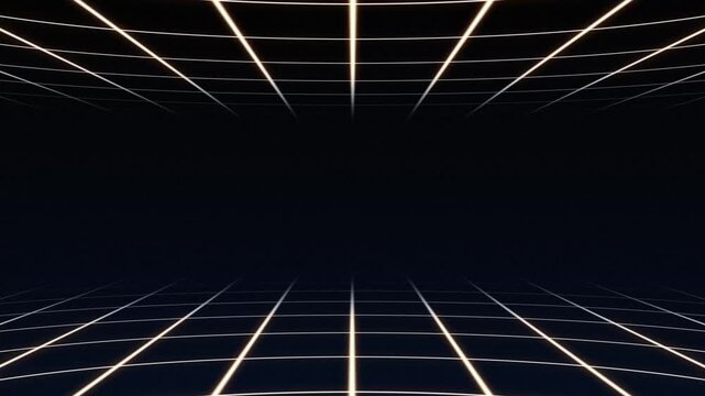 Abstract perspective grid lines glowing in a dark space with modern futuristic aesthetics