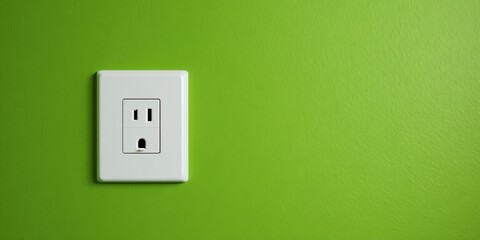 The White Electrical Outlet Mounted on a Bright Green Textured Interior Wall