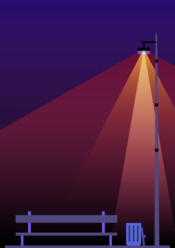 A1 poster and cover. Bench and lamp light. Night landscape
