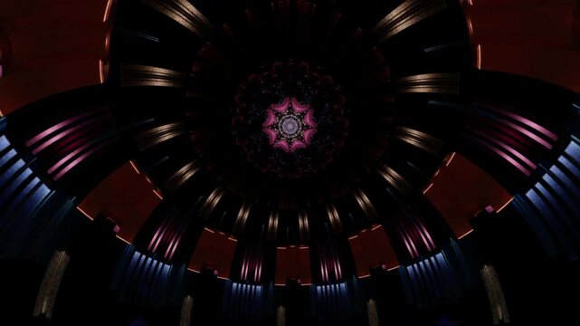 Sacred immersive dome filled with divine healing light, mandala symmetry forming a peaceful cathedral ceiling inspired by Buddhist temples and spiritual devotion
