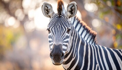 Fototapeta premium Close-up portrait of a zebra in its natural habitat.