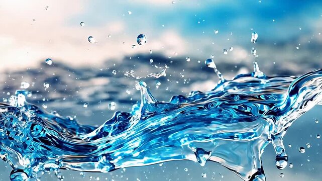 Dynamic water splash with droplets