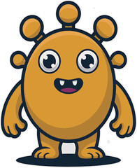 Obraz premium Cute cartoon orange monster with big eyes and a wide smile character