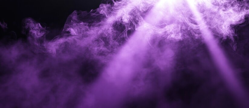 Abstract background of purple smoke with dramatic light beams on a dark stage