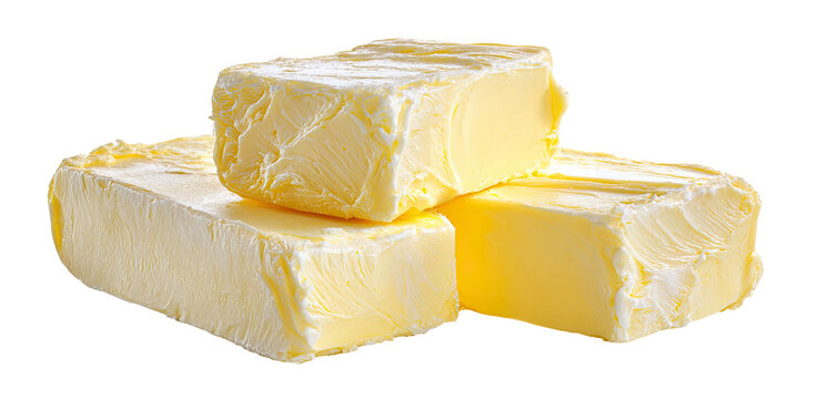 Three Blocks of Yellow Butter Stacked Together, Isolated on transparent background