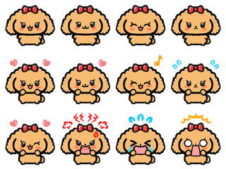 Obraz premium かわいいトイプードルの落書きイラスト素材セット4