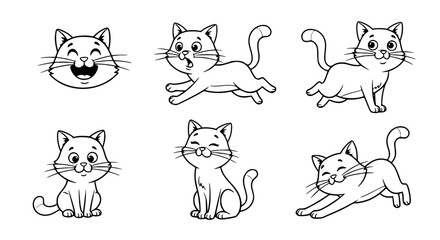 Fototapeta premium Adorable Cat Cartoon Character Pack – Outline Vector for Game UI and Storyboard Scenes