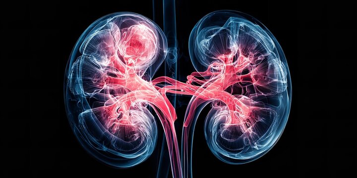Illuminated human kidneys x-ray .