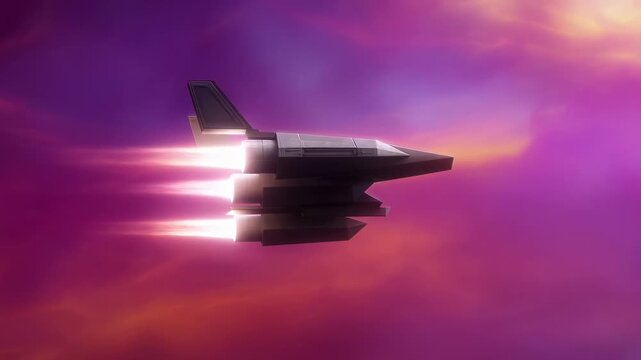 Futuristic jet aircraft soaring through a vibrant sky at high speed. Represents advanced technology and the thrill of aviation