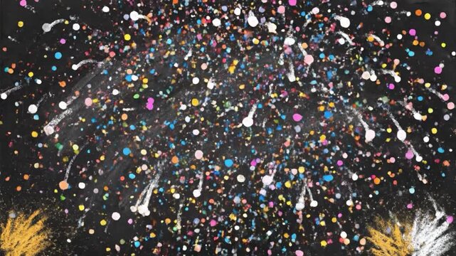 Sketchy Chalk Style Fireworks Explosion on Blackboard Background Animation