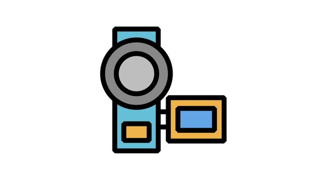 Video camera camcorder Motion Icon. Animated professional video camera camcorder icon for filmmaking cinematography broadcasting and digital media production content.