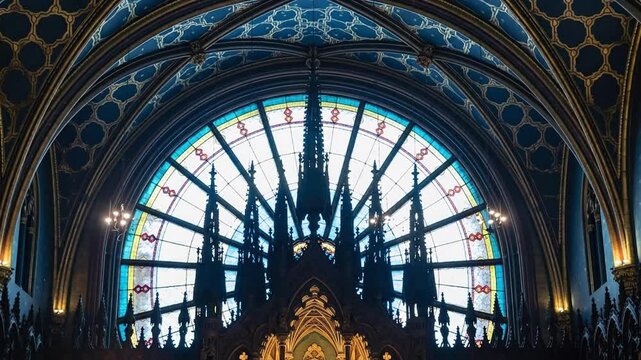 Gothic architecture ornate stained glass window ceiling intricate patterns ornate patterns interior