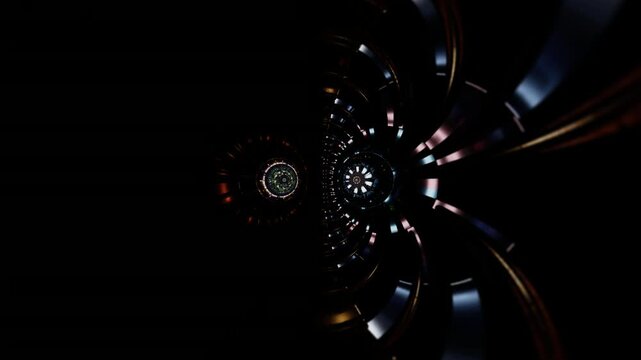 Sacred torus portal resembling an awakened third eye, kundalini spirals flowing through dark psychedelic symmetry, immersive realm of meditation and cosmic awareness
