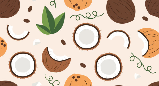 Whimsical Coconut and Nut Pattern with Tropical Elements