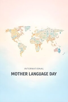 A colorful world map with text overlay for International Mother Language Day