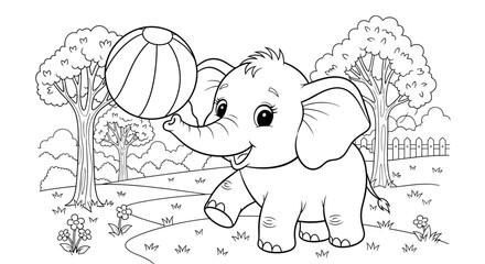 Cute Elephant Playing with a Ball in a Scenic Park