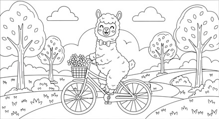 Cute Bear Riding a Bicycle in a Park Scene Illustration