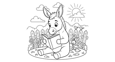 Cute Bunny Reading Book in a Scenic Garden Scene