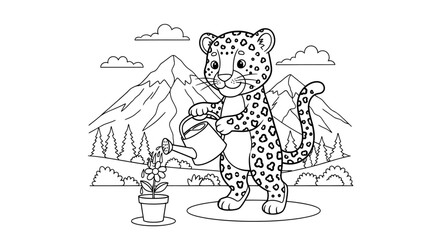 Cute Baby Leopard Illustrative Drawing with Nature Landscape