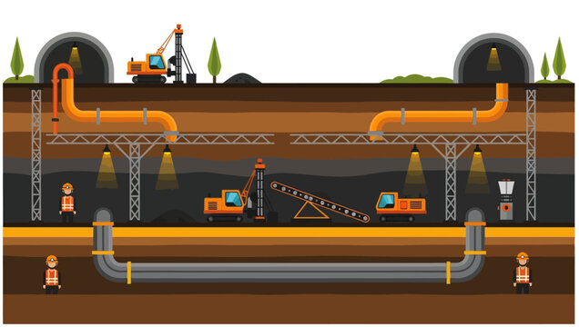 Underground pipeline construction process illustration.