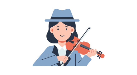 Fototapeta premium Young Woman Playing Violin with Hat and Suit Jacket