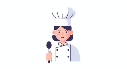 Happy Female Chef Cooking Holding Spoon in Kitchen