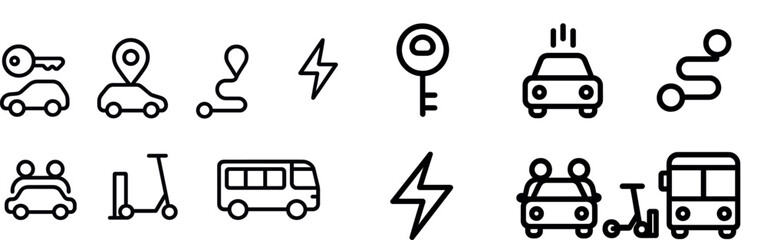 Various icons represent car sharing, public transportation, and alternative mobility options, illustrating the evolving landscape of urban transportation solutions.