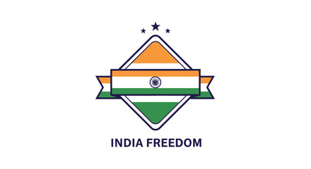 Fototapeta premium India Freedom Emblem with National Flag and Stars