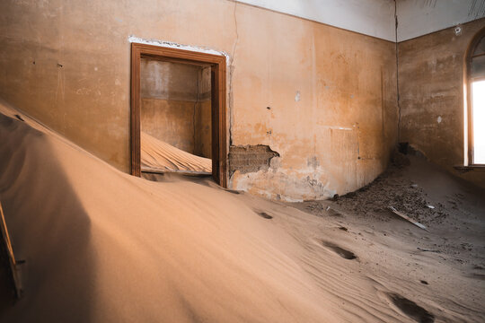Abandoned ghost town interior in Luderitz
