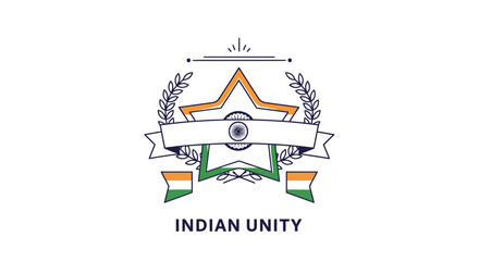 Naklejka premium Indian Unity Emblem with National Flag and Star Illustration