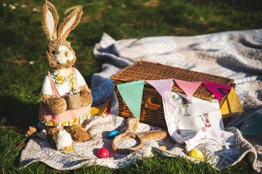 Charming spring picnic setup with easter decorations