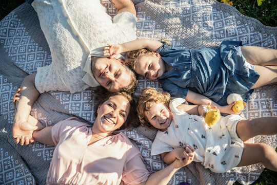 Family celebrating Easter together in springtime