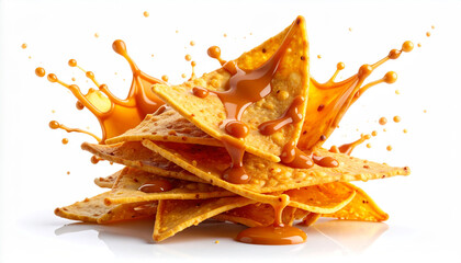 tortilla chips splashing sweet sauce