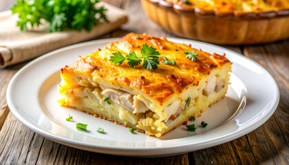 Rappie Pie on Wooden Background