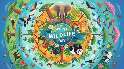 World Wildlife Day Global Animals and Nature Conservation Vector Illustration

