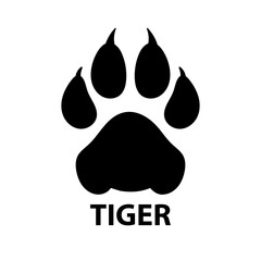 Black tiger paw print isolated on white background. Big cat. Wild animal footprint for wildlife design, nature poster, conservation project, logo. © miss LEMON