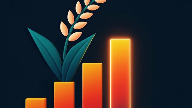 Growth and success in the agricultural business industry represented by a rising bar chart and a plant sprout