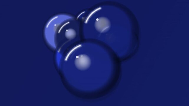 3D illustration of a shiny glass number eight shaped like a round blue sphere on a dark digital backdrop with light lens flares and vector technology lines